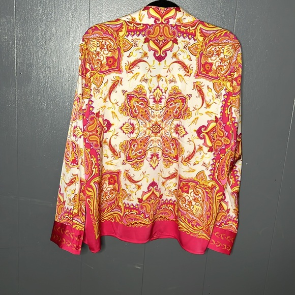 Rachel Zoe Large Blouse Button Top Pink Yellow Boho Retro Shirt Long Sleeve - Picture 6 of 8
